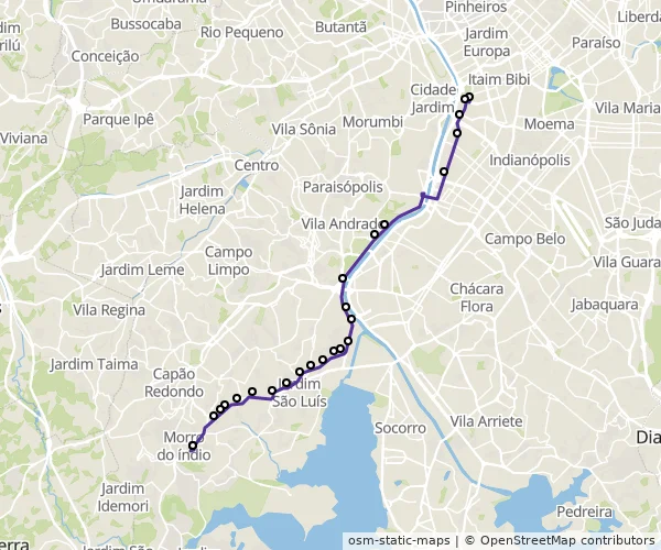 Mapa do itinerário da linha