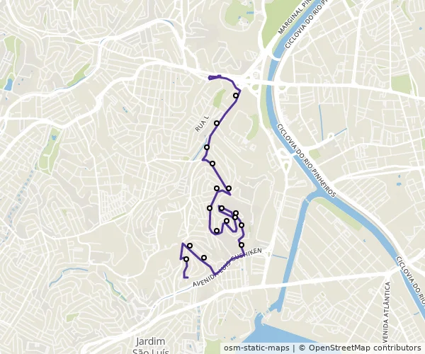 Mapa do itinerário da linha
