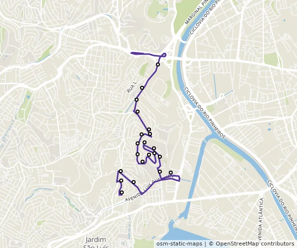 Mapa do itinerário da linha