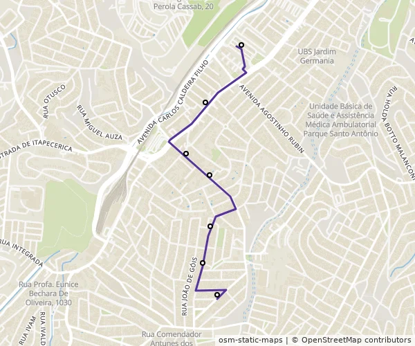 Mapa do itinerário da linha