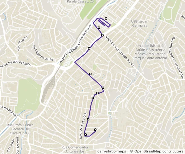 Mapa do itinerário da linha