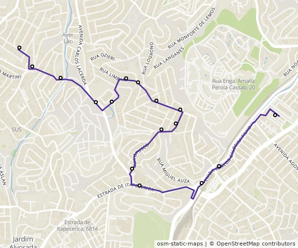 Mapa do itinerário da linha