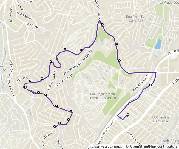 Mapa do itinerário da linha