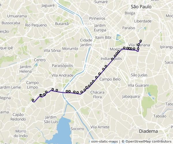 Mapa do itinerário da linha