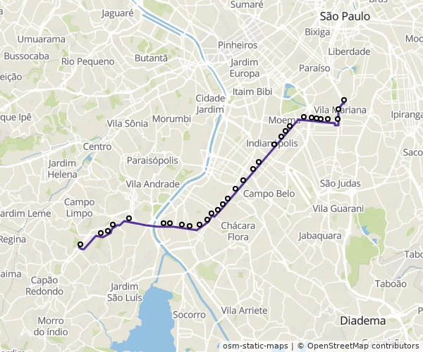 Mapa do itinerário da linha