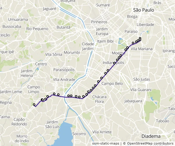 Mapa do itinerário da linha