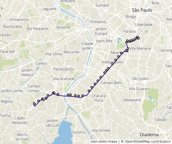 Mapa do itinerário da linha