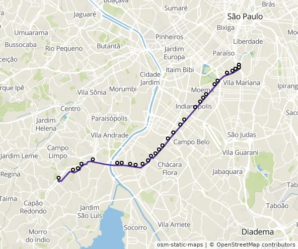 Mapa do itinerário da linha