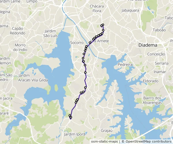 Mapa do itinerário da linha