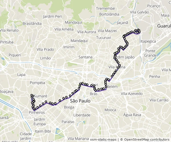 Mapa do itinerário da linha