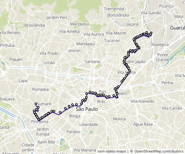Mapa do itinerário da linha