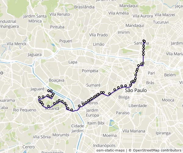 Mapa do itinerário da linha