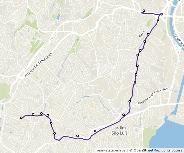 Mapa do itinerário da linha
