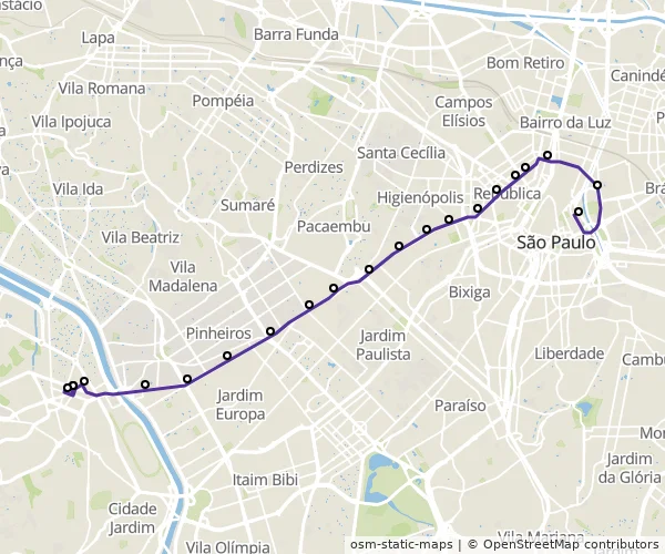 Mapa do itinerário da linha