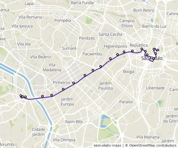 Mapa do itinerário da linha