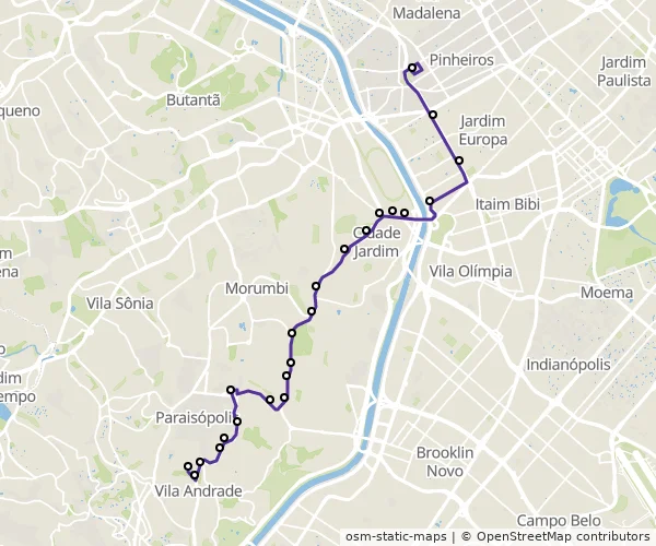 Mapa do itinerário da linha