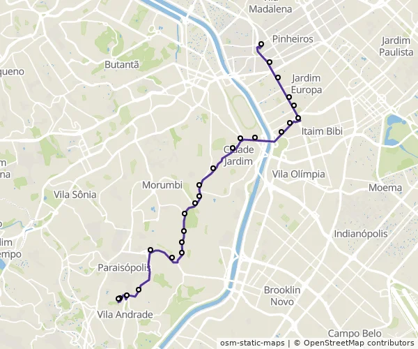 Mapa do itinerário da linha