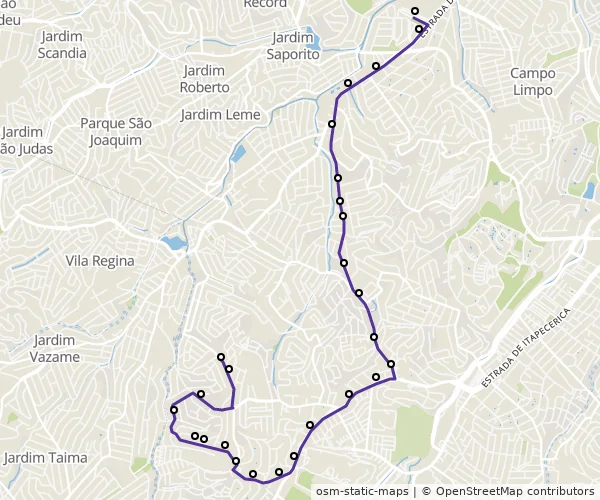 Mapa do itinerário da linha