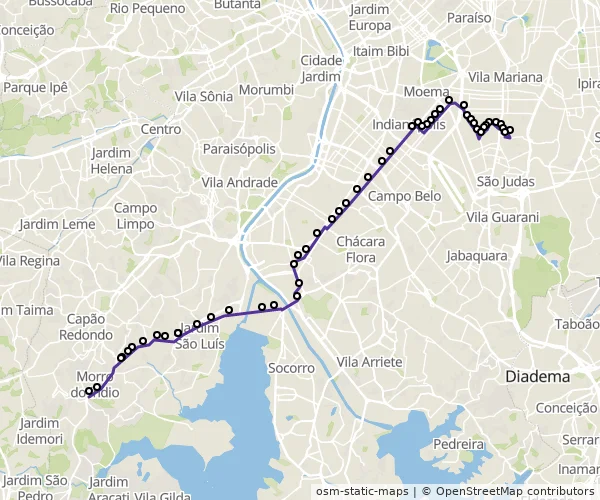 Mapa do itinerário da linha