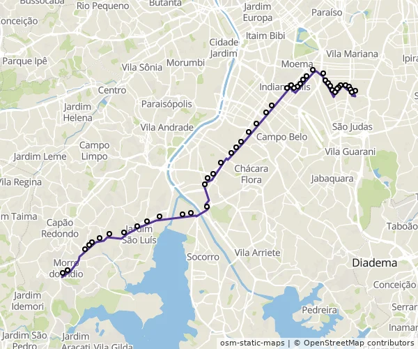 Mapa do itinerário da linha