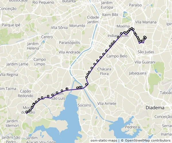 Mapa do itinerário da linha