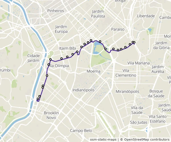 Mapa do itinerário da linha