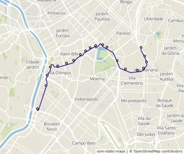 Mapa do itinerário da linha