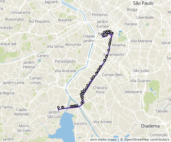 Mapa do itinerário da linha