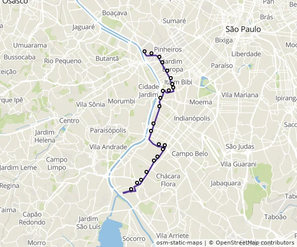 Mapa do itinerário da linha