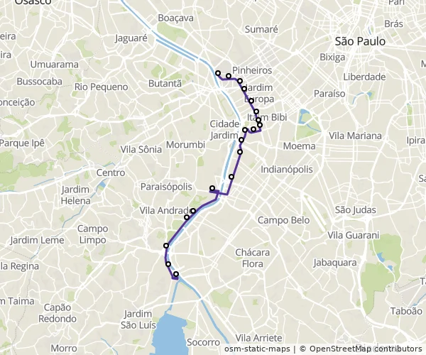 Mapa do itinerário da linha