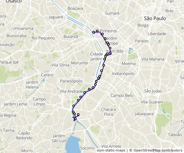 Mapa do itinerário da linha