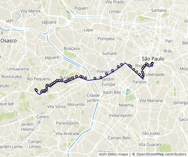 Mapa do itinerário da linha