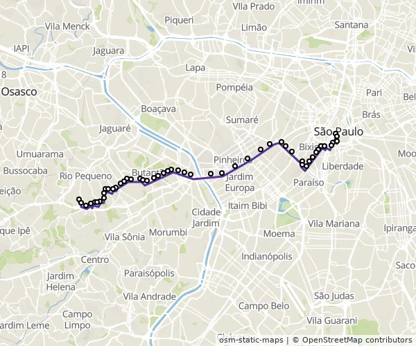 Mapa do itinerário da linha