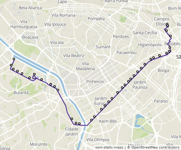 Mapa do itinerário da linha