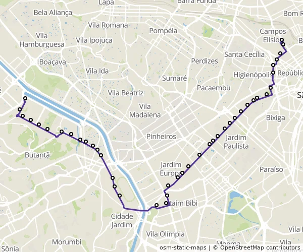 Mapa do itinerário da linha