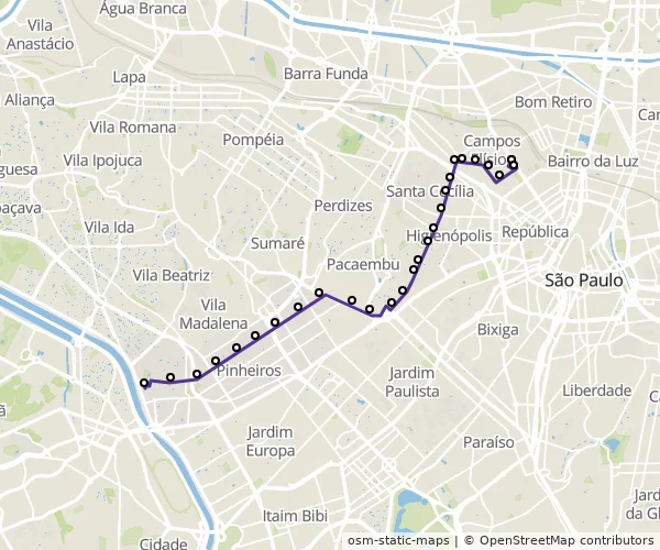 Mapa do itinerário da linha