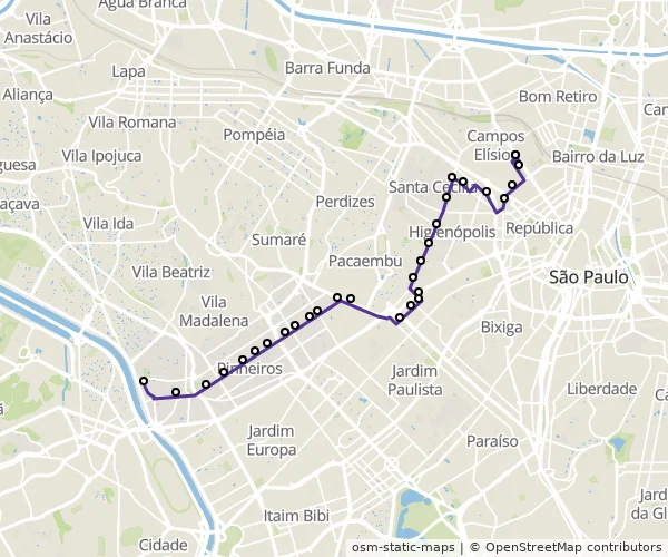 Mapa do itinerário da linha