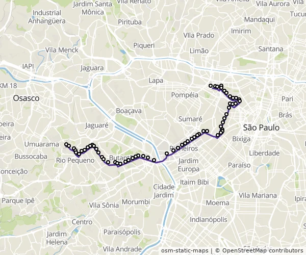Mapa do itinerário da linha
