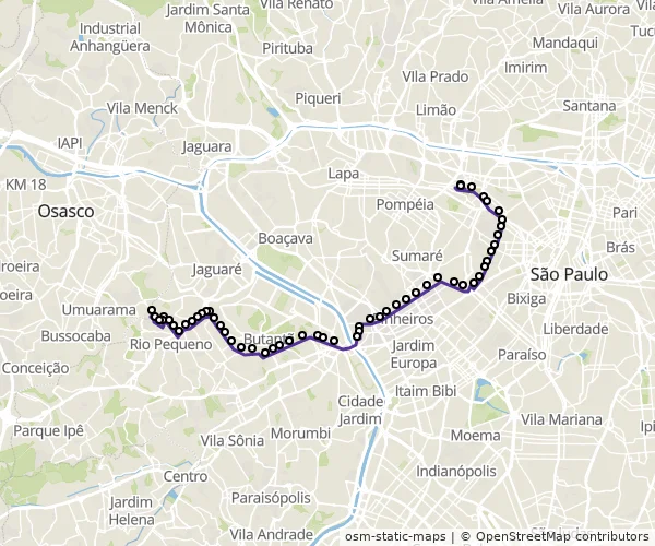 Mapa do itinerário da linha