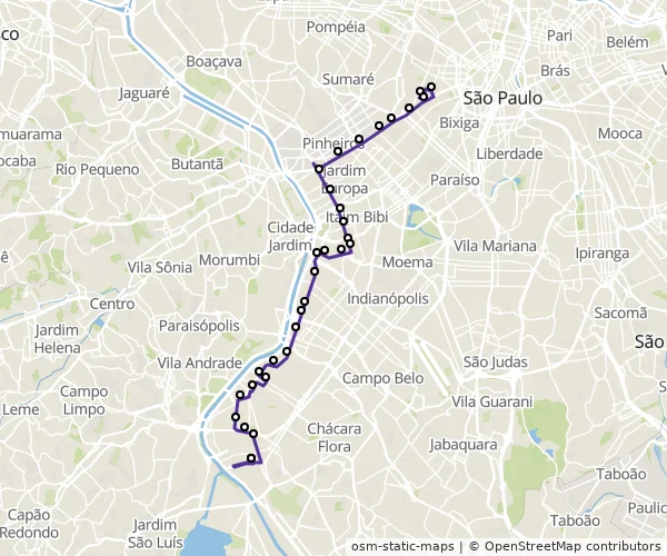 Mapa do itinerário da linha