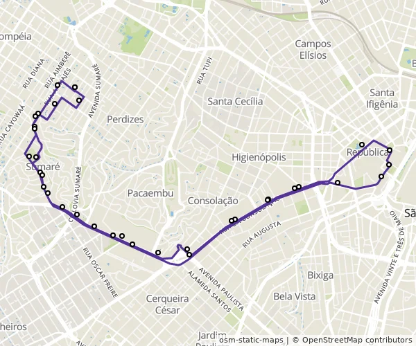 Mapa do itinerário da linha