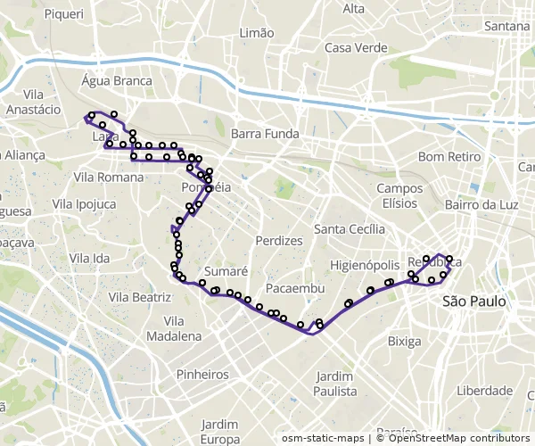 Mapa do itinerário da linha
