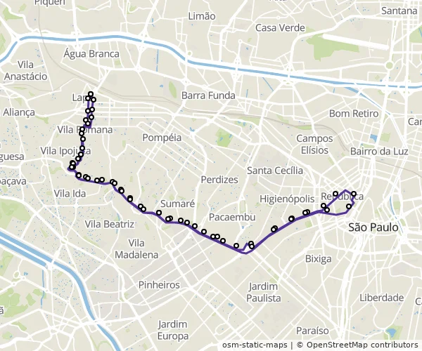 Mapa do itinerário da linha