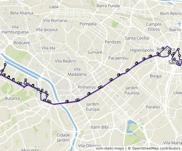 Mapa do itinerário da linha