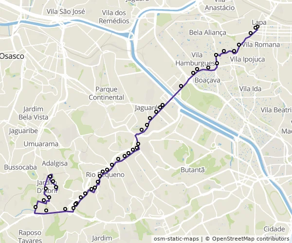 Mapa do itinerário da linha