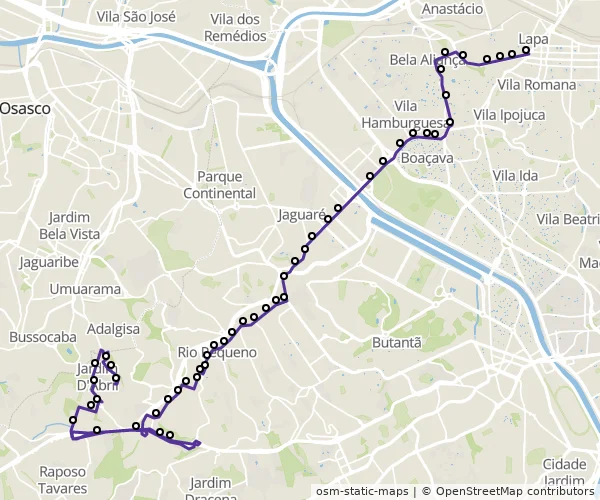 Mapa do itinerário da linha