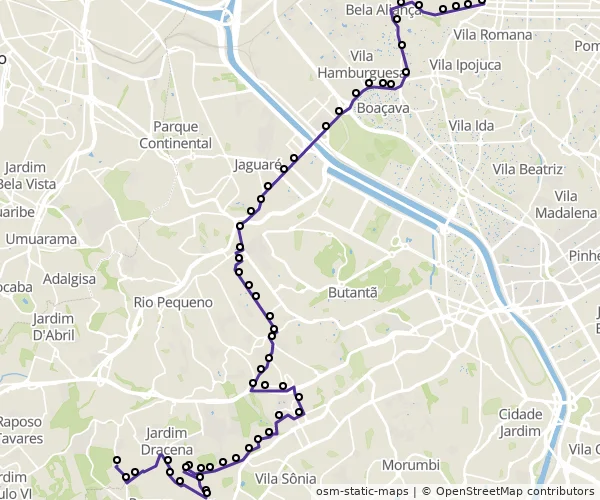 Mapa do itinerário da linha