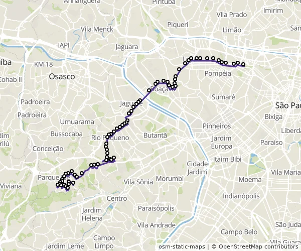 Mapa do itinerário da linha