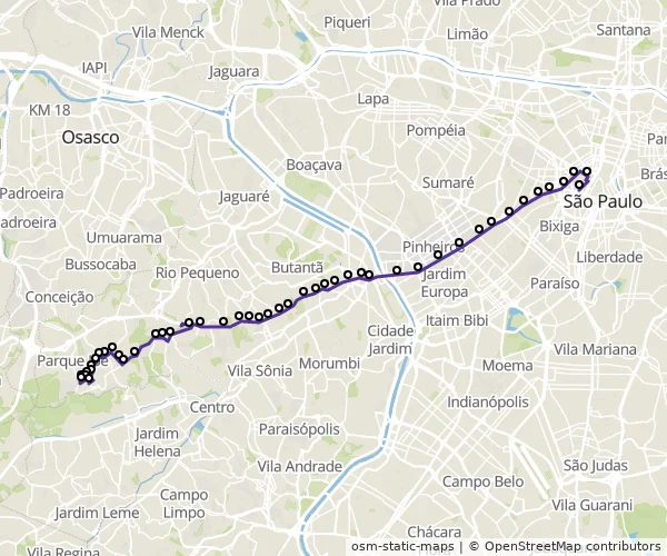 Mapa do itinerário da linha