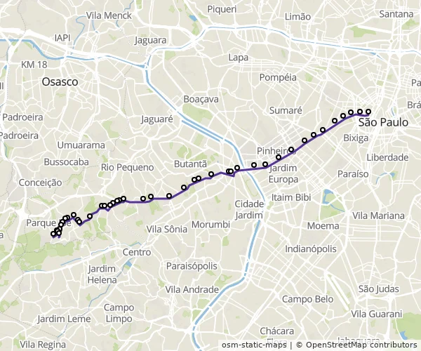 Mapa do itinerário da linha